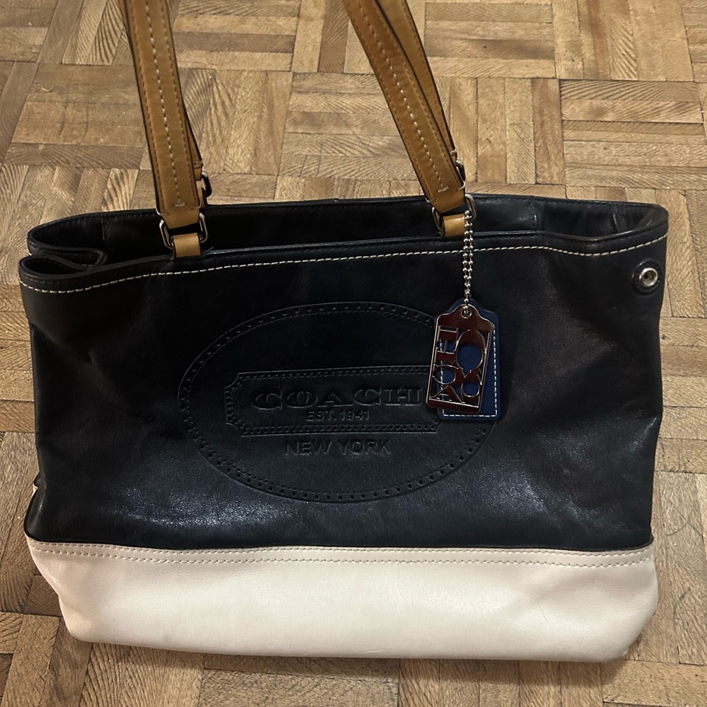 Coach Black and White Leather Tote